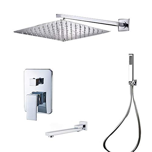 YCVAWEOD 3-Fuß-Quadratschauer, versteckte, Wand montierte Duschkombination mit Handdusche, Niederschlagsdusche, Wanne Wasserhahn (10 Zoll) LWX von YCVAWEOD