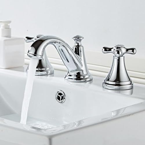 3 Loch Waschbeckenmischer Tippen Sie auf Doppelkreuzgriff Basin Haken Messing Badezimmer Basin Kaltes heißes Wasser Waschbeckenmixer Haken schwarz, schwarz LWX von YCVAWEOD