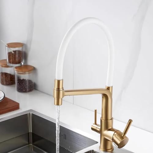 3-Wege-Küche Trinken Wasserhähnen Waschbecken Mippe Messing 3 in 1 Küchenspüle Wasserhahn-Pushed Gold + Weiß LWX 3-Wege-Küche Trinken Wasserhähnen Waschbecken Mippe Messing 3 in 1 Küchenspüle Wasserhahn-Pushed Gold + Weiß LWX von YCVAWEOD