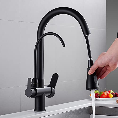 3 -Wege -Küchenarmatur Ausziehen Sprühmischer -Hahn mit 2 Sprühmodi hoher Arc -Schwanenhals -Design 360 ° Rotatable 3 in 1 Wasserfilter Modernes schwarzes Finish LWX 3 -Wege -Küchenarmatur Ausziehen Sprühmischer -Hahn mit 2 Sprühmodi hoher Arc -Schwanenhals -Design 360 ° Rotatable 3 in 1 Wasserfilter Modernes schwarzes Finish LWX von YCVAWEOD