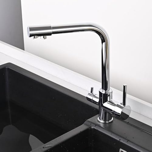 3 -Wege -Küchenarmatur mit Wasserfilter Dual Outlet Mixer Tap 1 Loch Drehwirtschaft Design Chrom Finish Dual Hebel für einfache Kontrolle perfekt für Heimküchen LWX von YCVAWEOD