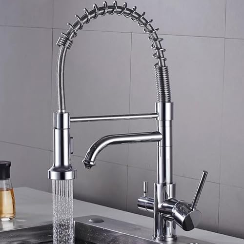 3-Wege-Küchenhahn Flexible Messing 2 Modi heiß und kaltgereinigtes Wasser 3 in 1 Multifunktion herausziehen Küchenspüle Taps. LWX von YCVAWEOD