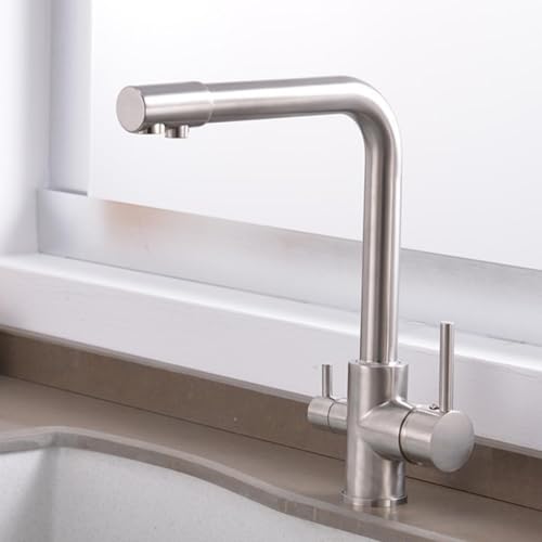 3 -Wege -Küchenhahn -Trinkwasser -Wasserhahn Gold Wasserfilter Tap Trinkkäppchen 360 ° Drehkochenmischer Spout mit 2 Hebel (Gold) LWX von YCVAWEOD