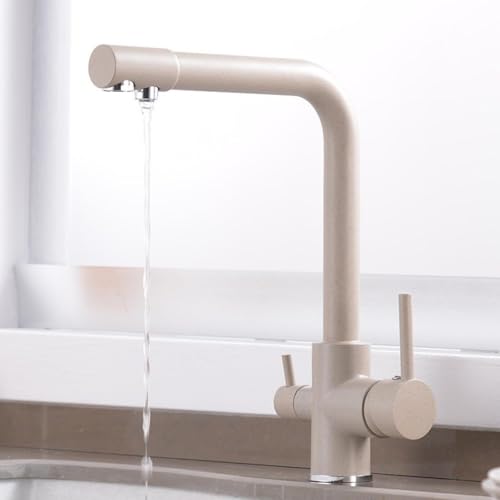 3 -Wege -Küchenhahn -Trinkwasser -Wasserhahn Gold Wasserfilter Tap Trinkkäppchen 360 ° Drehkochenmischer Spout mit 2 Hebel (Gold) LWX von YCVAWEOD