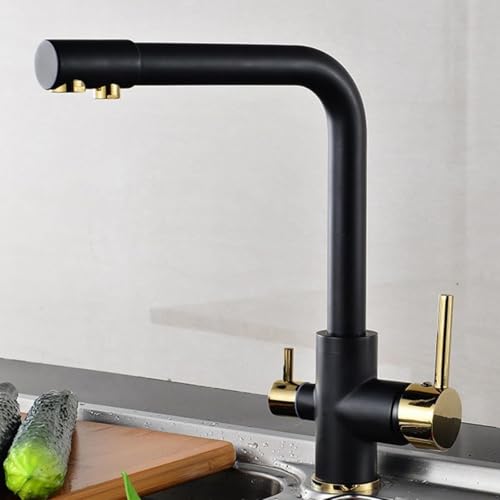 3 -Wege -Küchenhahn -Trinkwasser -Wasserhahn Gold Wasserfilter Tap Trinkkäppchen 360 ° Drehkochenmischer Spout mit 2 Hebel (Gold) LWX von YCVAWEOD
