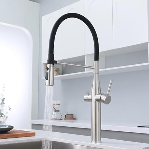 3-Wege-Küchenhahn mit Auszugsschlauch gebürsteter Wasserfilter Tap Edelstahl-Wasserfilter für Wasserhähne LWX von YCVAWEOD