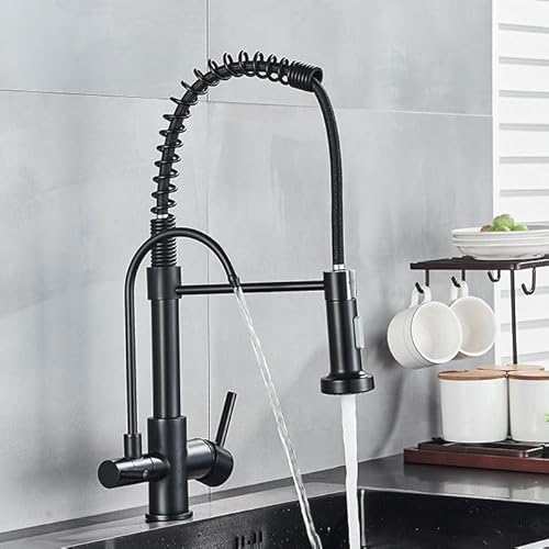 3 -Wege -Küchenhahn mit Wasserfilter, Küchenhahn mit Ausziehen von Spray 2 Griffen, 2 Modi, Kchen -Mixer taps 1 Loch drehen, gebürstet LWX von YCVAWEOD