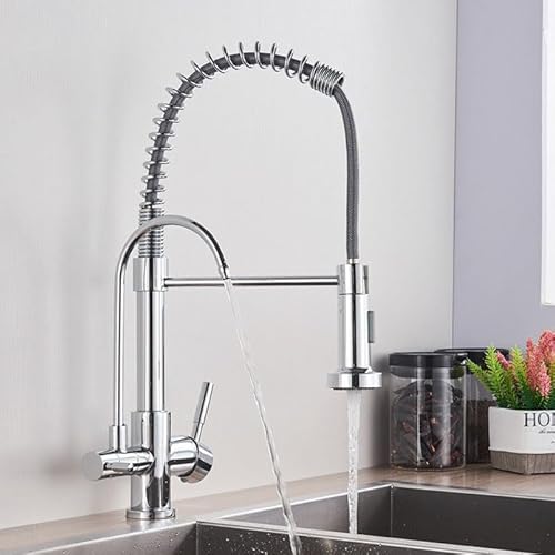 3 -Wege -Küchenhahn mit Wasserfilter, Küchenhahn mit Ausziehen von Spray 2 Griffen, 2 Modi, Kchen -Mixer taps 1 Loch drehen, gebürstet LWX von YCVAWEOD