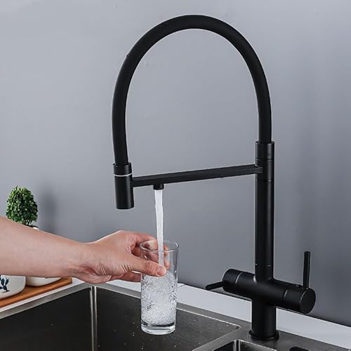 3 -Wege -Küchenhahn mit Wasserfilter 360 ° Schwenkküchenspülbecken mit Wasserfilter Messing Küchenmischer Hahn gebürstetes Gold, Schwarz LWX von YCVAWEOD