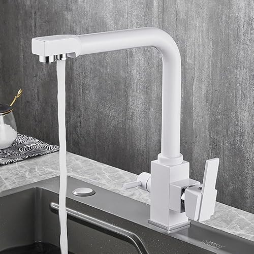 3 -Wege -Küchenhahn mit Wasserfilter Kchen Mixer Tap 1 Loch Drehung 3 in 1 Dual Hebel Wasser Waschbecken Hahn gebürstet, Gold LWX von YCVAWEOD