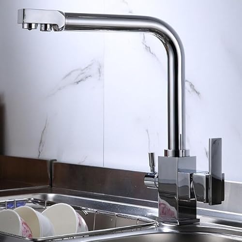 3 -Wege -Küchenhahn mit Wasserfilter Kchen Mixer Tap 1 Loch Drehung 3 in 1 Dual Hebel Wasser Waschbecken Hahn gebürstet, Gold LWX von YCVAWEOD