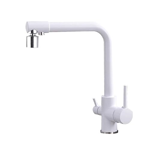 YCVAWEOD 3 -Wege -Küchenhahn mit Wasserfilter Kchen Mixer Taps 1 Loch Schwenk 2 Modi Dual Hebel Wasserspüle Hahn gebürstet, schwarz + Chrom LWX von YCVAWEOD