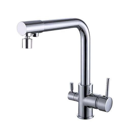 YCVAWEOD 3 -Wege -Küchenhahn mit Wasserfilter Kchen Mixer Taps 1 Loch Schwenk 2 Modi Dual Hebel Wasserspüle Hahn gebürstet, schwarz + Chrom LWX von YCVAWEOD