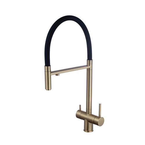 3 -Wege -Küchenhahn mit Wasserfilter - gebürsteter Goldmischer mit Auszug Spray Dual Hebel Flexibler Auslauf - 3 in 1 Spülenhahn LWX 3 -Wege -Küchenhahn mit Wasserfilter - gebürsteter Goldmischer mit Auszug Spray Dual Hebel Flexibler Auslauf - 3 in 1 Spülenhahn LWX von YCVAWEOD