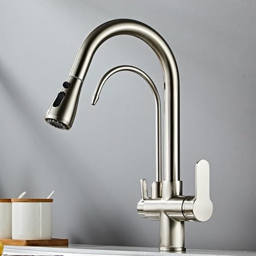 3 -Wege -Küchenhahn mit Wasserfilter und Ausziehen von Spray Messing 2 Griffen Mixer -Wasserhahn für Küchenspüle 1 Loch Drehschreiber Finish LWX 3 -Wege -Küchenhahn mit Wasserfilter und Ausziehen von Spray Messing 2 Griffen Mixer -Wasserhahn für Küchenspüle 1 Loch Drehschreiber Finish LWX von YCVAWEOD