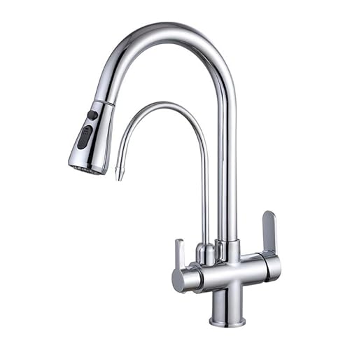 3 -Wege -Küchenhahn mit Wasserfilter und Ausziehen von Spray Messing 2 Griffen Mixer -Wasserhahn für Küchenspüle 1 Loch Drehschreiber Finish LWX 3 -Wege -Küchenhahn mit Wasserfilter und Ausziehen von Spray Messing 2 Griffen Mixer -Wasserhahn für Küchenspüle 1 Loch Drehschreiber Finish LWX von YCVAWEOD