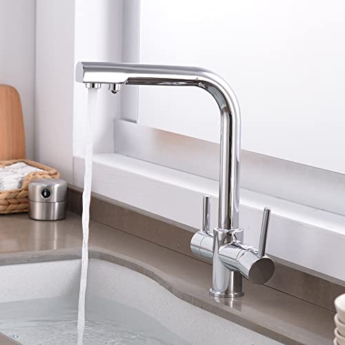 3 -Wege -Küchenhahnmischer mit Wasserfilter 360 ° Rotatable Waschbeckenanpassung und 2 Hebel Trinkwasser Küchenspüle Mixer LWX 3 -Wege -Küchenhahnmischer mit Wasserfilter 360 ° Rotatable Waschbeckenanpassung und 2 Hebel Trinkwasser Küchenspüle Mixer LWX von YCVAWEOD
