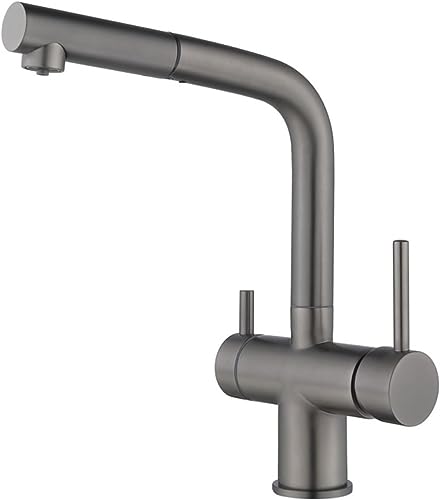 3-Wege-Küchenmischer-Hahn mit Auszug Spray Dual Hebel Design 360 ° Drehausstrich gebürstetes graues Finish eingebauter Wasserfilter für Trinkwasser perfekt für moderne Küchen LWX 3-Wege-Küchenmischer-Hahn mit Auszug Spray Dual Hebel Design 360 ° Drehausstrich gebürstetes graues Finish eingebauter Wasserfilter für Trinkwasser perfekt für moderne Küchen LWX von YCVAWEOD
