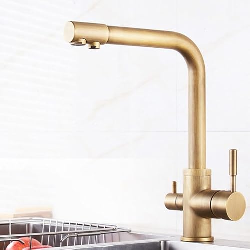 YCVAWEOD 3 -Wege -Küchenmixer -Tap Kitchen -Trinken Wasserhähne Waschmischer Drehspot mit 2 Griffen Messing Küchenmixer Tap Gold, Schwarze Antike LWX von YCVAWEOD
