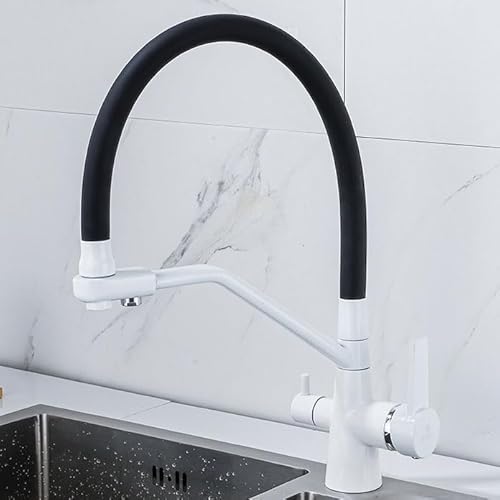 3 Wege Taps für Küchenspüle Filter Küchenmischer Taps 1 Loch Schwenkküche Tap Messing Dual Hebel Wasser Waschbecken Tap Gold, Gold LWX von YCVAWEOD