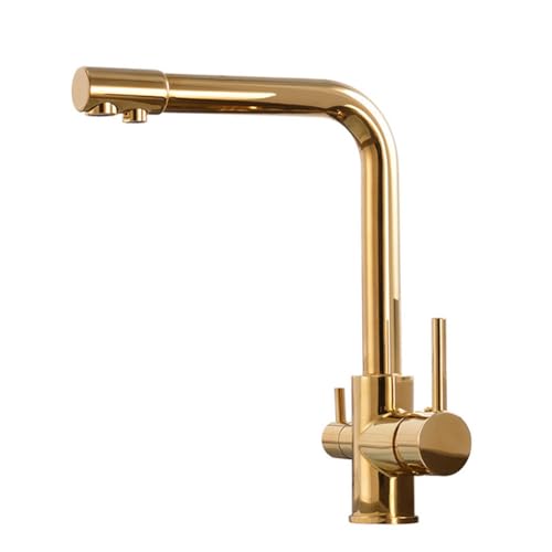 YCVAWEOD 3 -Wege -Wasserfilter Küche Tap High Arc Trinkwasser Küchenspüle Mixer Taps, Messing Dual Hebel 360 ° drehbarer kommerzieller Küchenarmatur, 1 Loch, Beige LWX von YCVAWEOD