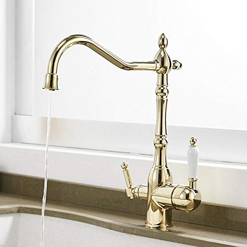 3 -Wege -Wasserfilter Tap Kitchen Spüle Mixer B Drehauslauf mit 2 Handles Gold Finish LWX von YCVAWEOD