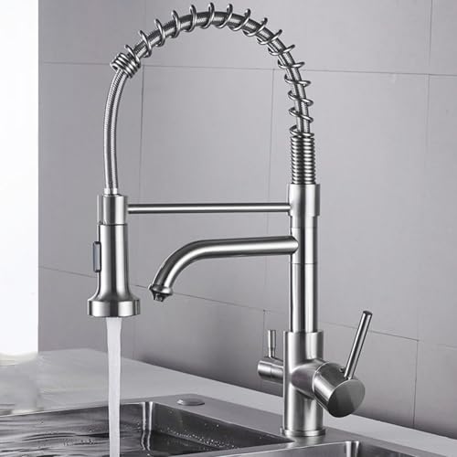 YCVAWEOD 3 -Wege -Wasserfilter -Tap Kitchen -Trinken Haken Waschbecken Mixer, Küchenspüle Mixer Zapf 1 Loch Dual Hebel 360 ° Drehende Chrom LWX von YCVAWEOD
