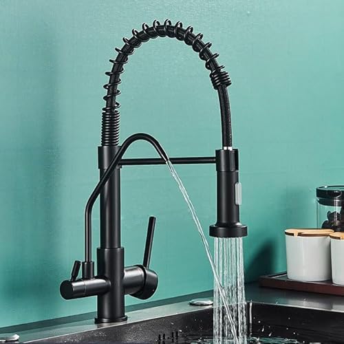3 -Wege Wasserfilter Tap Küche Trinken Haken Waschbecken Mixer 360 ° Schwenk 3 -Wege Küchenhahnküchenmischer Zapftaps 1 Loch Ausziehen Sprühchrom, gebürstet LWX von YCVAWEOD