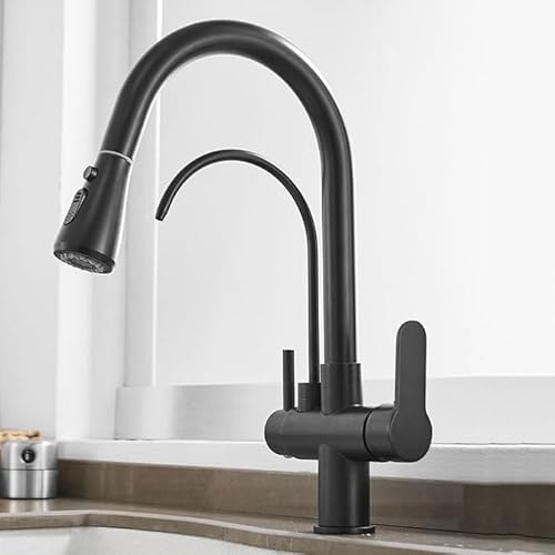 3 -Wege Wasserfilter Tap Küche Trinken Haken Waschbecken Mixer 360 ° rotierende Küche Tippküche Spüle Mixer Zapf 1 Loch Dual Hebelchrom, Pistole grau LWX von YCVAWEOD