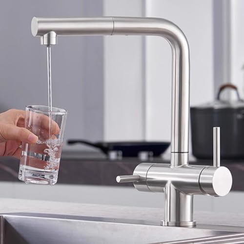 3-Wege-Wasserfilter-Tap Küche Trinken Haken Waschbecken Mixer aus Edelstahl Heißes und kaltes Wasser reines Wasser 3 in 1 Küchenspüle Spüle Kippkapsel LWX von YCVAWEOD