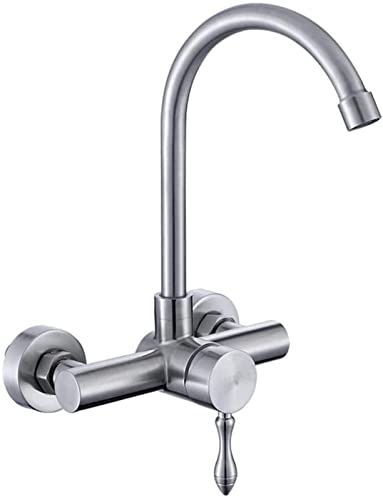304 Edelstahl Wandmontierter Küchenmischer Hahn mit schwölerschwenkigem heißem und kaltem Wasserhahn für Küchenspüle und Wäschespüle gebürstetes Griff Design LWX von YCVAWEOD
