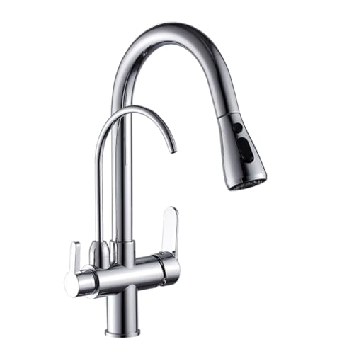 360 ° Drehung 3 -Wege Küchenhahn mit Wasserfilter - Ausziehen von Sprühmischhahn für Waschbecken, Doppelmodus Chrom Küchenarmatur, modernes Design, einfache Installation LWX von YCVAWEOD
