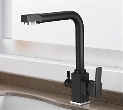 360 -Grad -Rotation mit Wasserreinigung verfügt über ein Lochkran für Küchenküchenarmaturen Decksmixer Tap Dual Griff Deck montiert, schwarz, schwarz LWX von YCVAWEOD
