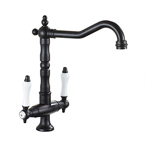 360 ° rotierendes Retro B Schwarzer Dual Hebel Küchenspüle Mixer Tippen Sie kaltes heißes Wasser UK Standardarmaturen LWX von YCVAWEOD