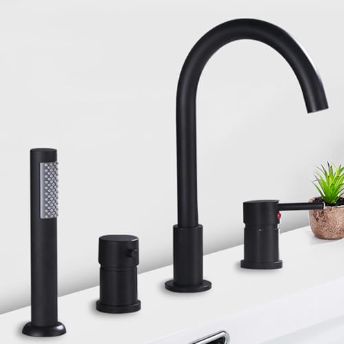 YCVAWEOD 4 Lochbad Tippen Sie auf Schwarze Schwanenhalsmischer -Mischer mit Diverter Bad Mixer Haken mit Dusche 360 ​​rotierende Ausgänge LWX von YCVAWEOD