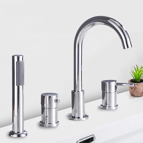 4 Lochbad Tippen Sie auf schwarze Schwanenhalsmischer -Mischer mit Diverter Bad Mixer Haken mit Dusche 360 ​​rotierende Ausgänge LWX von YCVAWEOD