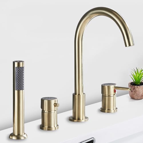 4 Lochbad Tippen Sie auf schwarze Schwanenhalsmischer -Mischer mit Diverter Bad Mixer Haken mit Dusche 360 ​​rotierende Ausgänge LWX von YCVAWEOD