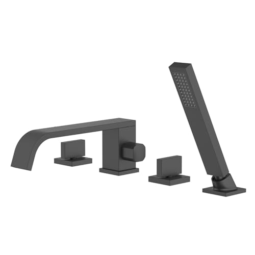 YCVAWEOD 4 Lochbad Tippset Set Wasserfall Bad Duschmischer Haken + Duschkit Badewanne Wasserhahn Schwarz schwarz LWX von YCVAWEOD