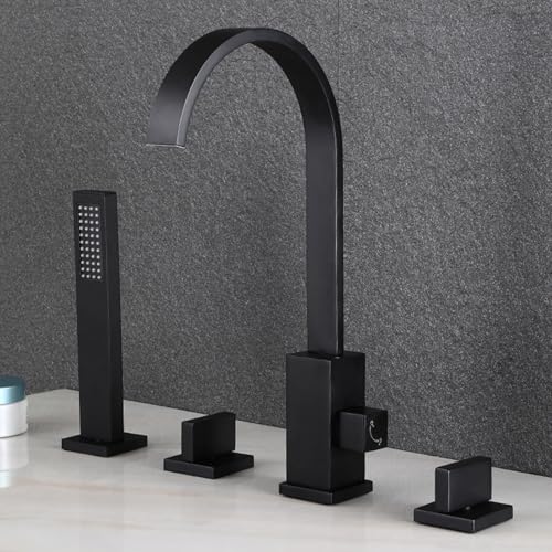 4 Tap Hole Bad Duschmischer Fackel und Duschkit Badmixer mit Duschwasserfall Schwarze Badezimmerwanne Wasserhahn LWX von YCVAWEOD