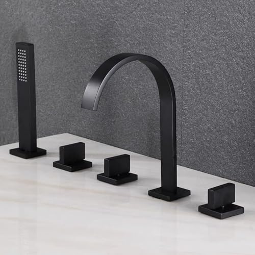 YCVAWEOD 5 Loch Duschbadmixer Haken Deck Wasserfall Bad Duschmischer Taps + Duschkit Badewanne Habe Schwarz Schwarz LWX von YCVAWEOD