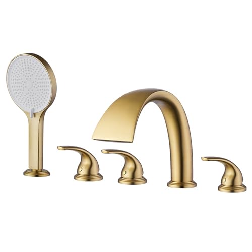 5 Lochbad Tippset Set bürstete goldene Badewasserfallmischer -Haken mit Dusche Doppelhebel Ausziehen Badewanne Hahn LWX von YCVAWEOD