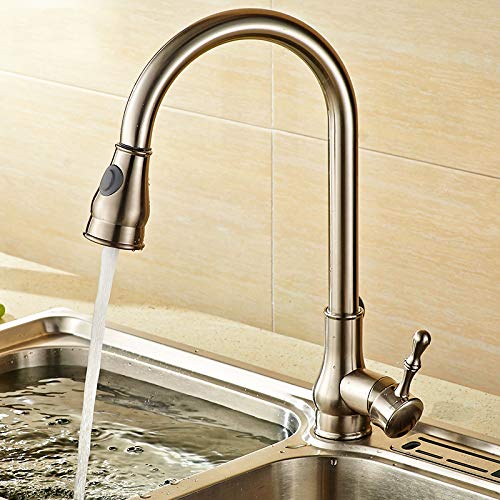 YCVAWEOD Antike Auszug gebürstete Waschbecken Wasserhahn Schwarz heiß und kaltes Wasserhahn, verchromt plattiert LWX von YCVAWEOD