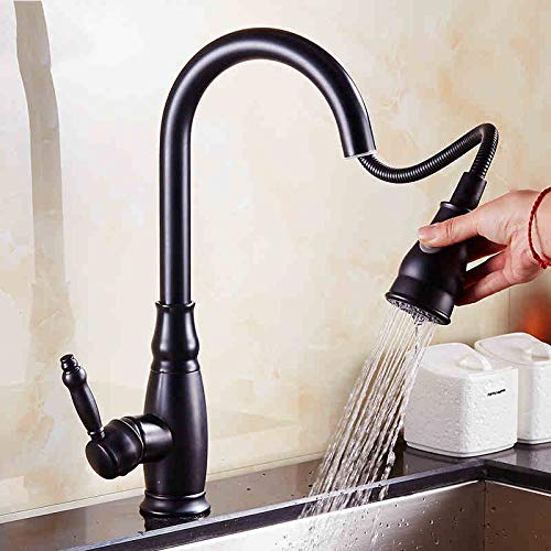 YCVAWEOD Antike Auszug gebürstete Waschbecken Wasserhahn Schwarz heiß und kaltes Wasserhahn, verchromt plattiert LWX von YCVAWEOD