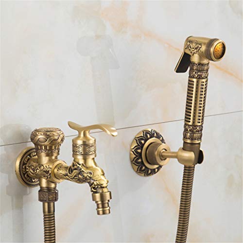 Antike Messing Bidet Wasserhahn Badezimmer Dusche Toilette Waschmaschine Wasserhahn einzelnes kaltes Wasser mit Hand dusche Klammer muslimische Toilette Shattaf, das ganze Set a LWX von YCVAWEOD