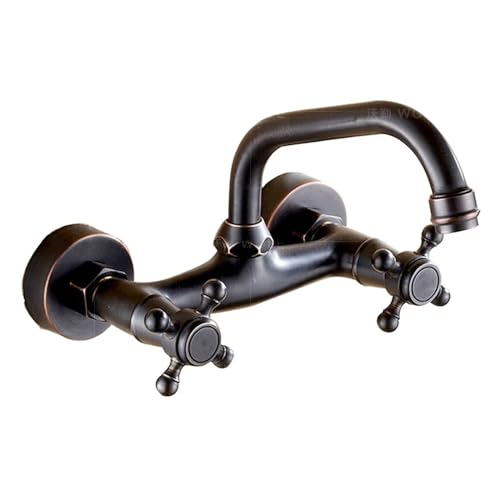 Antike Messing Wandmontage Becken Wasserhähne Badezimmer Wasserhahn Dualgriffe Badewanne heißer kalter Wassermixer Hahn, Küchenspüle Wasserhahn LWX von YCVAWEOD