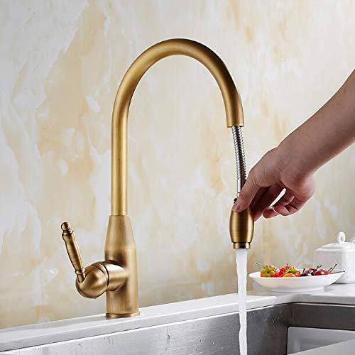 Ausziehen von Küchenarmatur ausziehen Heißer kaltes Wassermixer Messing Antikes Bronzedeck montiertes Küchenspüle Wasserhahn Eingriff mit Belüftungsspüle Mixer, golden LWX Ausziehen von Küchenarmatur ausziehen Heißer kaltes Wassermixer Messing Antikes Bronzedeck montiertes Küchenspüle Wasserhahn Eingriff mit Belüftungsspüle Mixer, golden LWX von YCVAWEOD