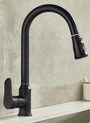 YCVAWEOD Ausziehküchenarmatur Waschbecken dreht Sich heiße und kalte Wasserhähne, Schwarze DREI-Mode-Wasserabgabe LWX von YCVAWEOD