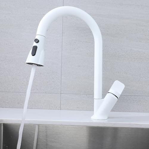 YCVAWEOD Ausziehküchenhahnmixer mit Duschkopf, EIN Loch-Messing-Wasserhahn für heißes und kaltes Wasser, 3 Modi, stilvolles schwarzes Finish für Küchenspüle LWX von YCVAWEOD