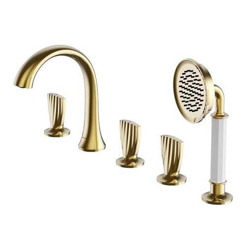 Bad Duschmischer Tap Diverter Ventil Chrom 5 Loch Bad Tippset mit Duschkopf und Schlauchset für Bad -Häppchen Messing LWX von YCVAWEOD