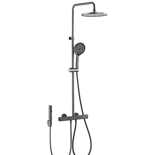 YCVAWEOD Bad gemischt Wasser Dusch Set Handsprühhöhe einstellbare feine Kupfer Hauptkörper 4 Auslässe großer Top -Sprühkeramikventilkern (weiß) LWX von YCVAWEOD